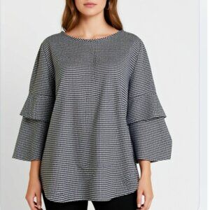 Van Heusen Women's Top Size XXL Large- Black White Gingham Bell Sleeve (WST001)